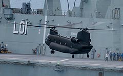 Singaporean 127 Squadron CH-47D Chinook on HMAS Adelaide